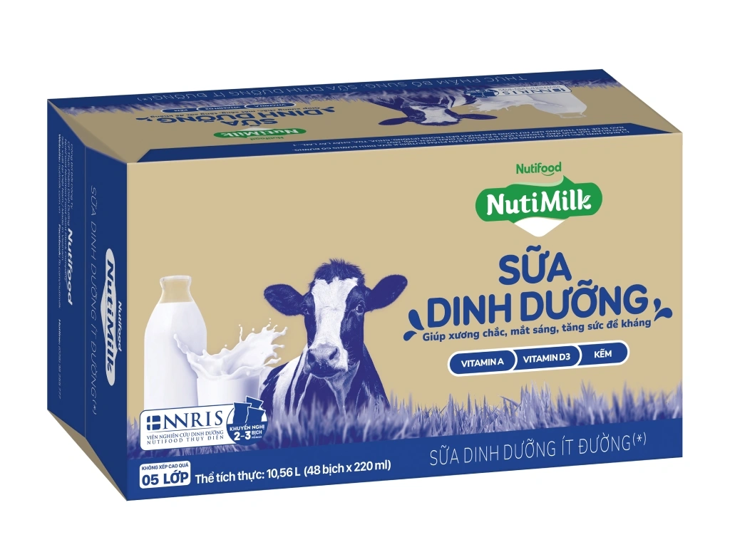 Thùng 48 bịch sữa dinh dưỡng ít đường Nutimilk 220ml