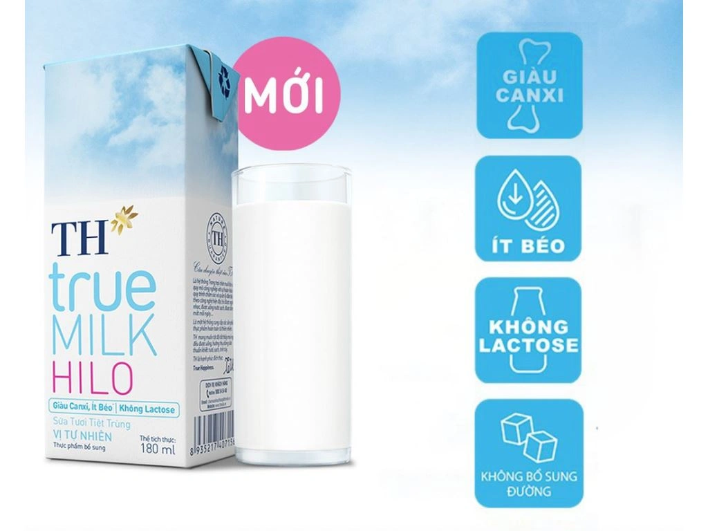 Thùng 48 hộp sữa tươi tiệt trùng vị tự nhiên TH true MILK Hilo 180ml