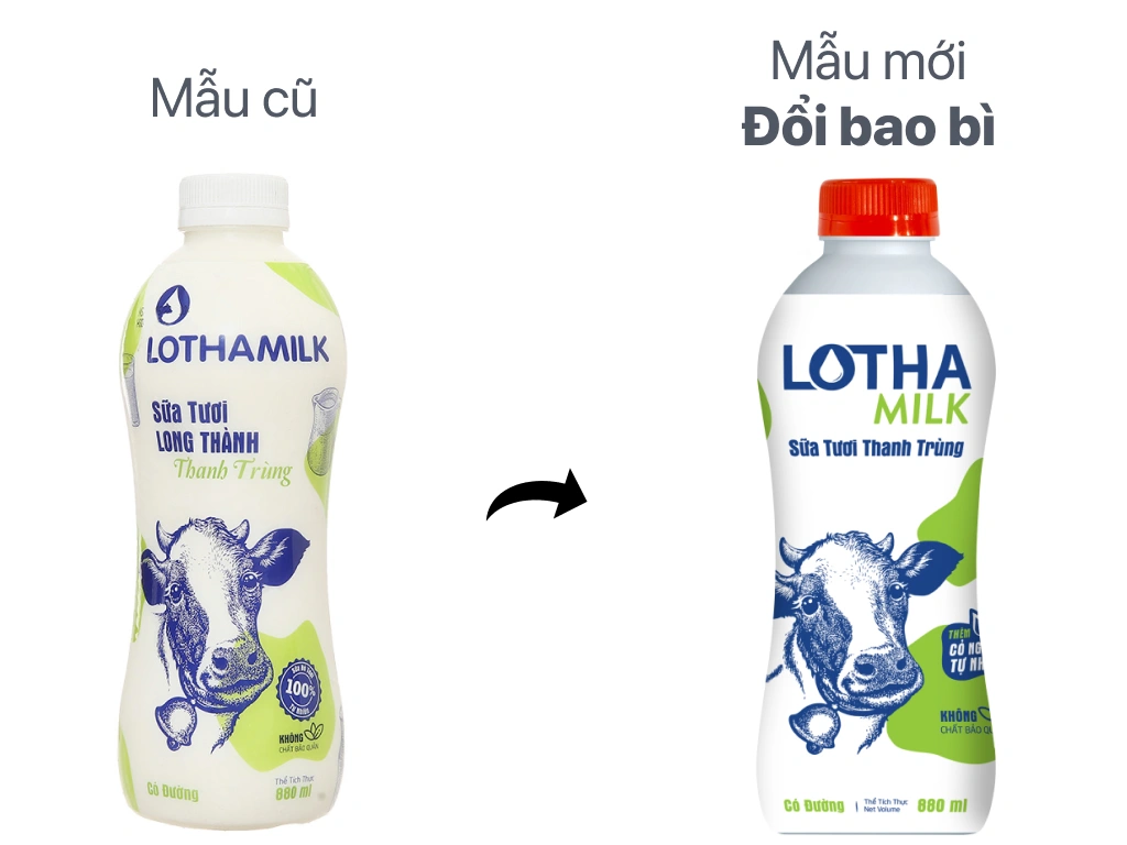 Sữa tươi thanh trùng có đường Lothamilk chai 880ml